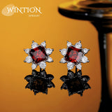 S925 Silver 7mm Snowflake Ruby Diamond Earrings
