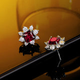 S925 Silver 7mm Snowflake Ruby Diamond Earrings