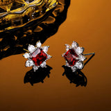 S925 Silver 7mm Snowflake Ruby Diamond Earrings