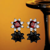 S925 Silver 7mm Snowflake Ruby Diamond Earrings