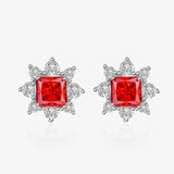 S925 Silver 7mm Snowflake Ruby Diamond Earrings