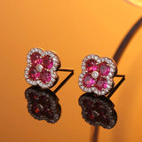Zircon Rose Flower Stud Earrings S925 Sterling Silver High-End Jewelry