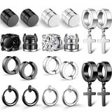 Men's Stainless Steel Magnetic Stud Earrings Set Cross Dangle Hoop