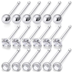 18PCS 20G Stainless Steel Nose Rings Straight Piercings Hypoallergenic