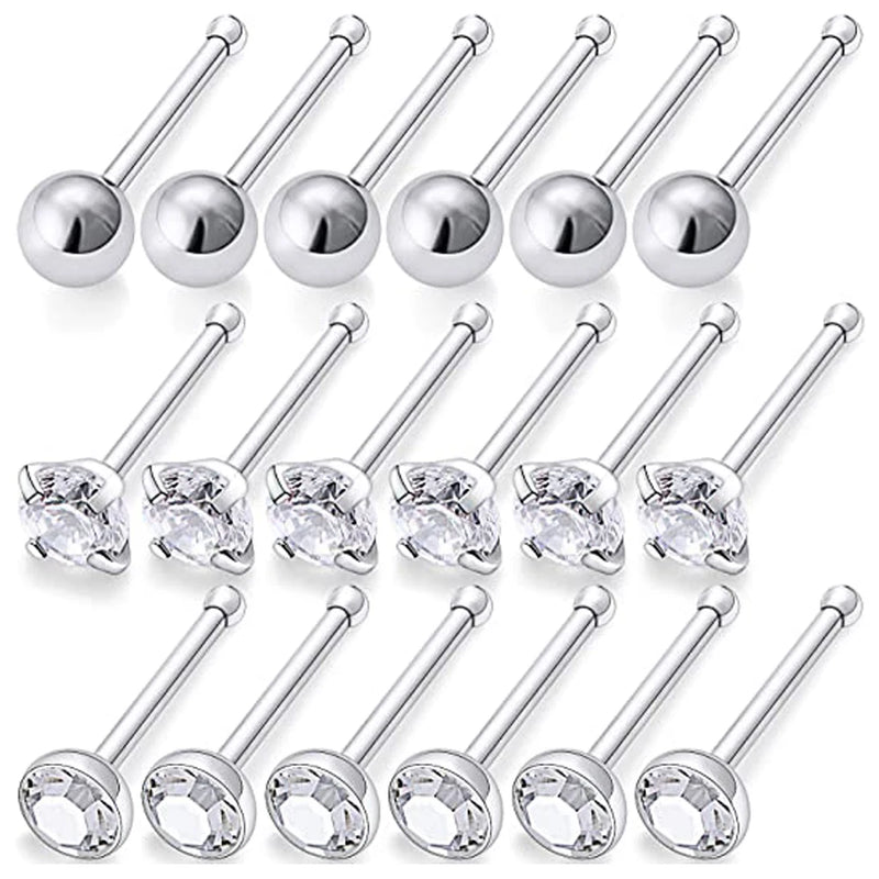 18PCS 20G Stainless Steel Nose Rings Straight Piercings Hypoallergenic
