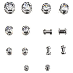 Stainless Steel CZ Screw Tunnels Ear Stretcher Plugs 3-16mm