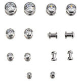 Stainless Steel CZ Screw Tunnels Ear Stretcher Plugs 3-16mm