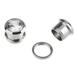 Stainless Steel CZ Screw Tunnels Ear Stretcher Plugs 3-16mm