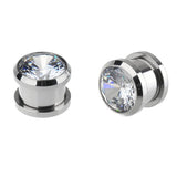 Stainless Steel CZ Screw Tunnels Ear Stretcher Plugs 3-16mm