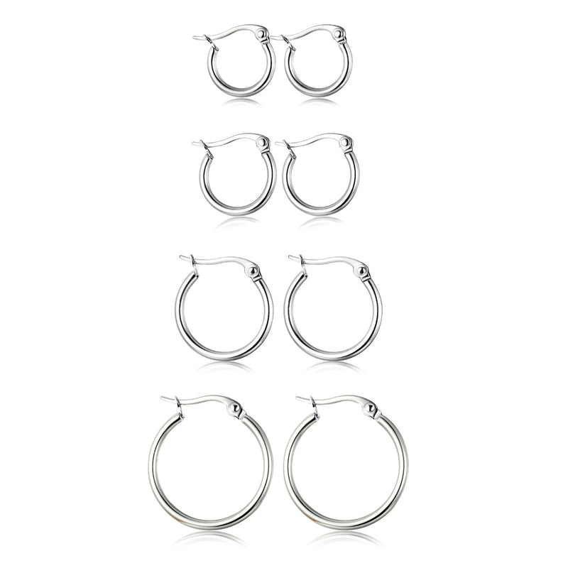 4 Pairs Stainless Steel Hoop Earrings Set for Women Non-Allergic