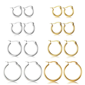 4 Pairs Stainless Steel Hoop Earrings Set for Women Non-Allergic
