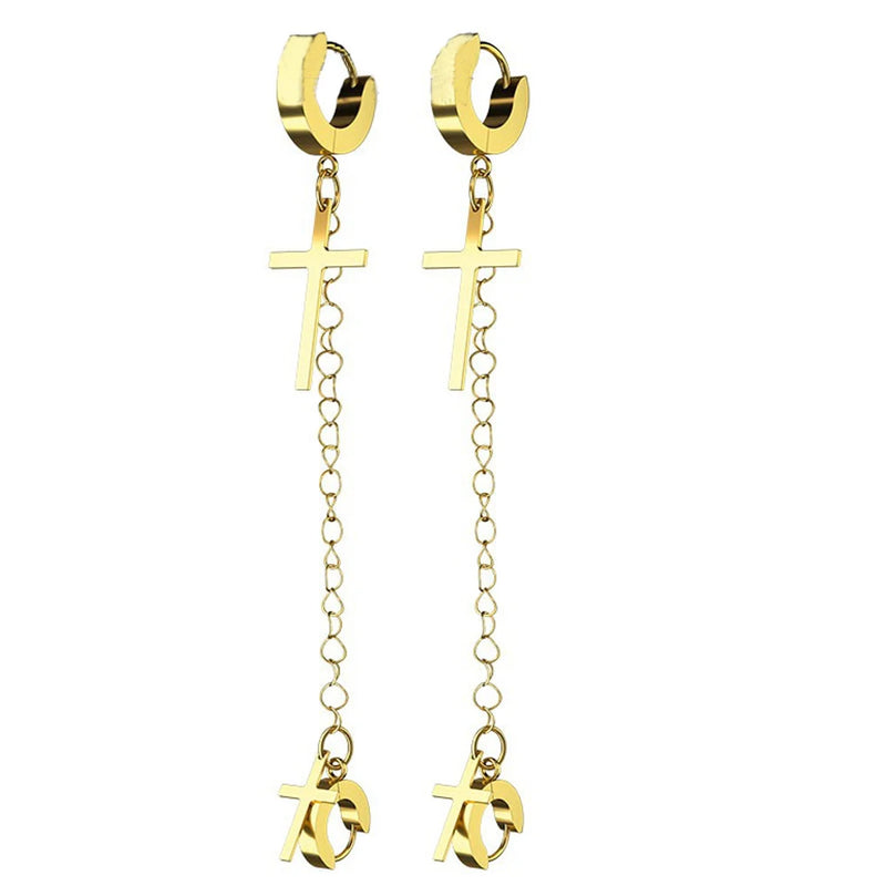 Cross Shaped Charm Huggie Pierced Earrings Minimalist Jewelry