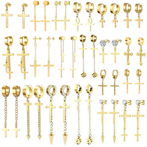 Cross Shaped Charm Huggie Pierced Earrings Minimalist Jewelry