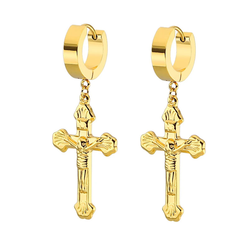 Cross Shaped Charm Huggie Pierced Earrings Minimalist Jewelry