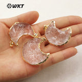 Moon Shape Crystal Necklace Pendant 24K Metal Electroplated Jewelry