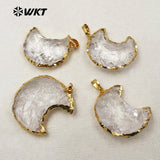 Moon Shape Crystal Necklace Pendant 24K Metal Electroplated Jewelry
