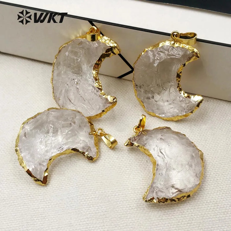 Moon Shape Crystal Necklace Pendant 24K Metal Electroplated Jewelry