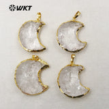 Moon Shape Crystal Necklace Pendant 24K Metal Electroplated Jewelry