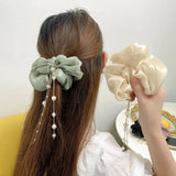 Satin Scrunchies Pearl Tassel Hair Band Large Headband Hair Rope