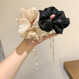 Satin Scrunchies Pearl Tassel Hair Band Large Headband Hair Rope