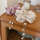 Satin Scrunchies Pearl Tassel Hair Band Large Headband Hair Rope
