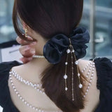Satin Scrunchies Pearl Tassel Hair Band Large Headband Hair Rope