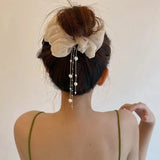 Satin Scrunchies Pearl Tassel Hair Band Large Headband Hair Rope