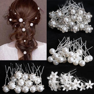 U-Shaped Flower Pearl Rhinestone Hair Clips Wedding Hair Ornaments