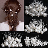 U-Shaped Flower Pearl Rhinestone Hair Clips Wedding Hair Ornaments
