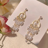 Vintage Pearl Drop Earrings Rhinestone Tassel Jewelry