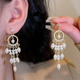 Vintage Pearl Drop Earrings Rhinestone Tassel Jewelry