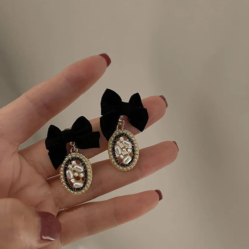 Vintage Bow-knot Pearl Drop Earrings for Women Party Jewelry
