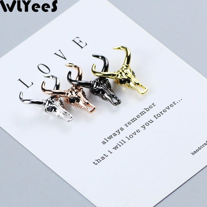 4pcs Cow Head Pendants Zircon Charm Copper beads Pave CZ Metal Loose beads