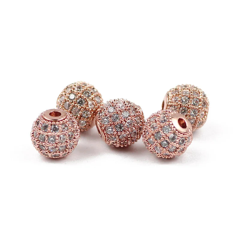 Micro Pave Crystal Round Space Loose Bead Charms Metal Copper Ball 10mm