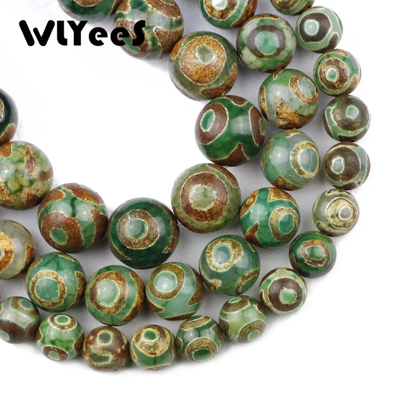 Natural Green Carnelian Tibetan Dzi Eyes Beads 8-12mm Round Loose Beads