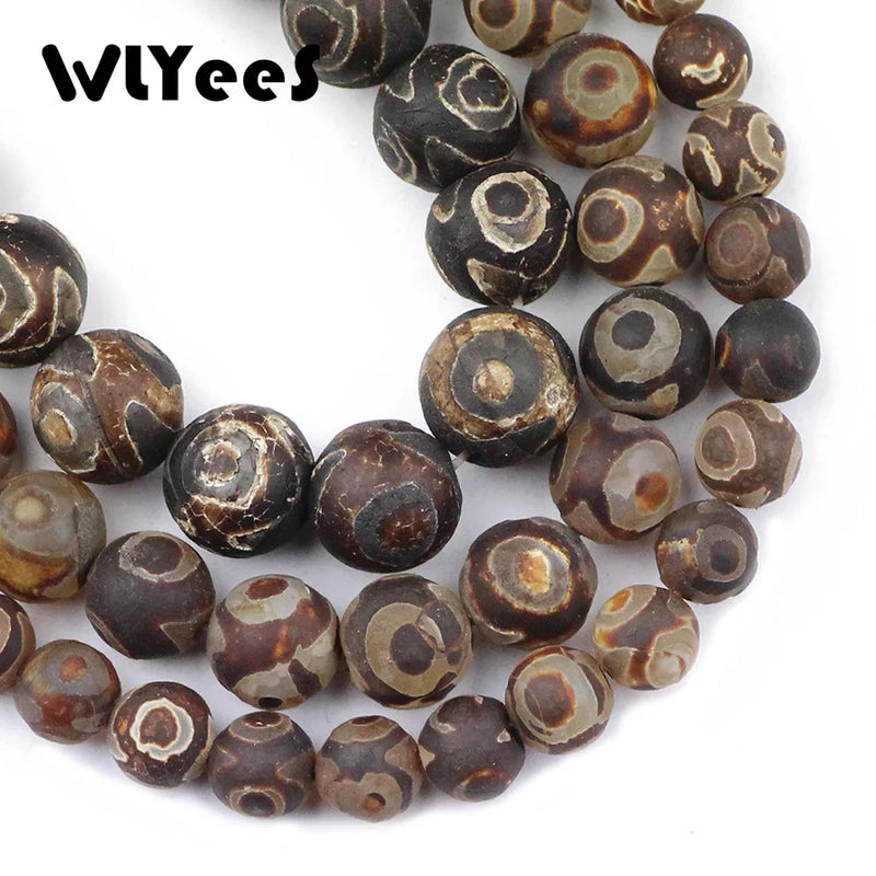 Tibetan Matte Dzi Eyes Stone Natural Carnelian Round 8-12mm Loose Beads
