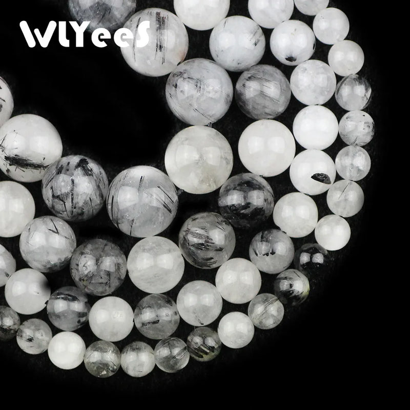 WLYeeS Rutilated Quartz Crystal Stone Round Loose Beads for Jewelry Making