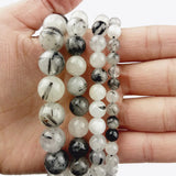 WLYeeS Rutilated Quartz Crystal Stone Round Loose Beads for Jewelry Making