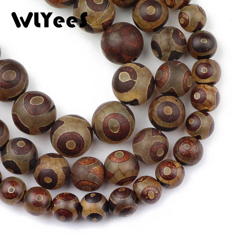 Natural Stone Tibetan Dzi Eyes Round Ball Loose Bead 8-12mm
