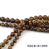 Natural Stone Tibetan Dzi Eyes Round Ball Loose Bead 8-12mm