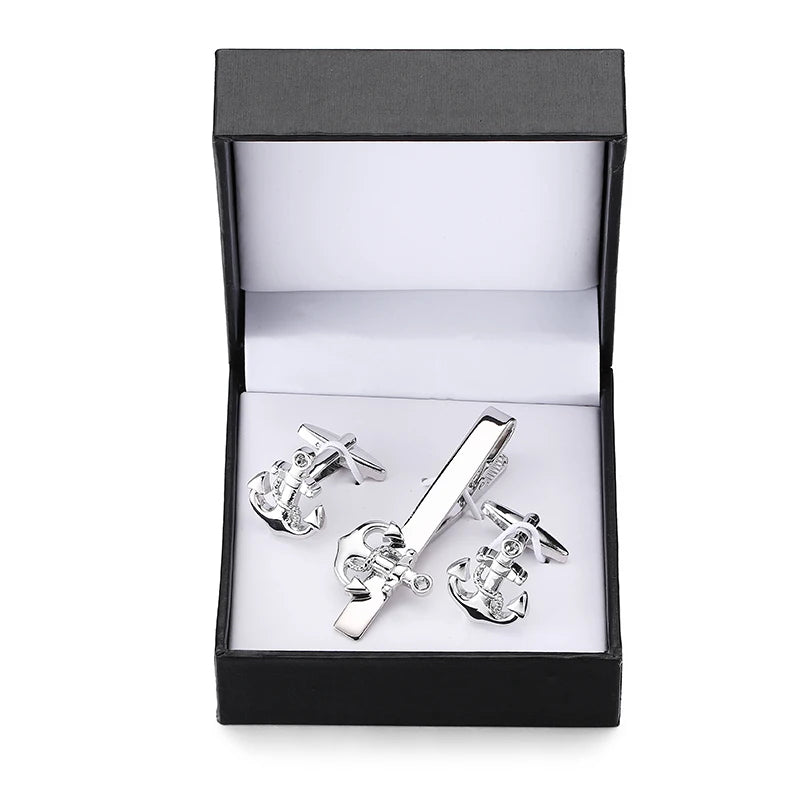 High-End Anchor Tie Clip Cufflinks Men French Cufflinks Set