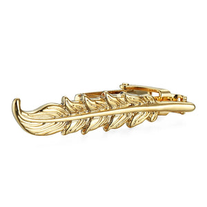 WN Golden Feather Tie Clip - Hand Engraved Business Suit Accessory