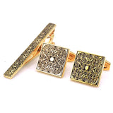 Hand Carved Rose Pattern Cufflinks Tie Clip Set