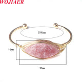 Geometric Opening Cuff Bangle Wire Wrap Bracelet Natural Stone Jewelry