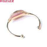 Geometric Opening Cuff Bangle Wire Wrap Bracelet Natural Stone Jewelry