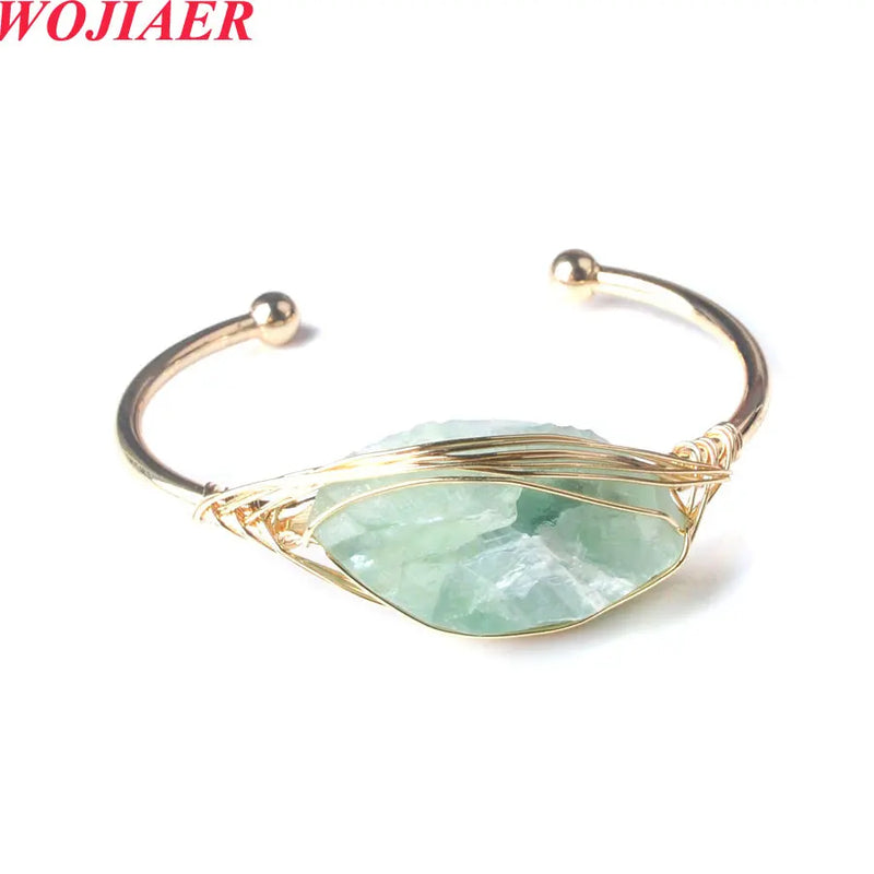 Geometric Opening Cuff Bangle Wire Wrap Bracelet Natural Stone Jewelry