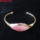 Geometric Opening Cuff Bangle Wire Wrap Bracelet Natural Stone Jewelry