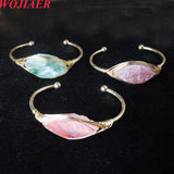 Geometric Opening Cuff Bangle Wire Wrap Bracelet Natural Stone Jewelry