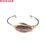 Geometric Opening Cuff Bangle Wire Wrap Bracelet Natural Stone Jewelry