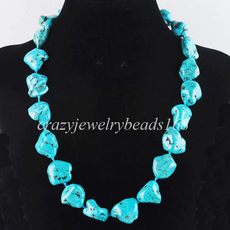 One Piece Turquoise Nugget Beads Necklace 20 Inches Boho Jewelry F3101